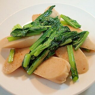 魚肉ソーセージと小松菜の麺つゆ炒め